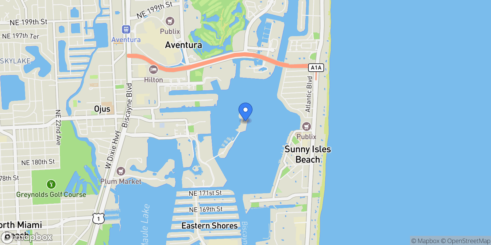 Map showing 5500 Island Estates Dr 704, Golden Beach, Florida, United States.