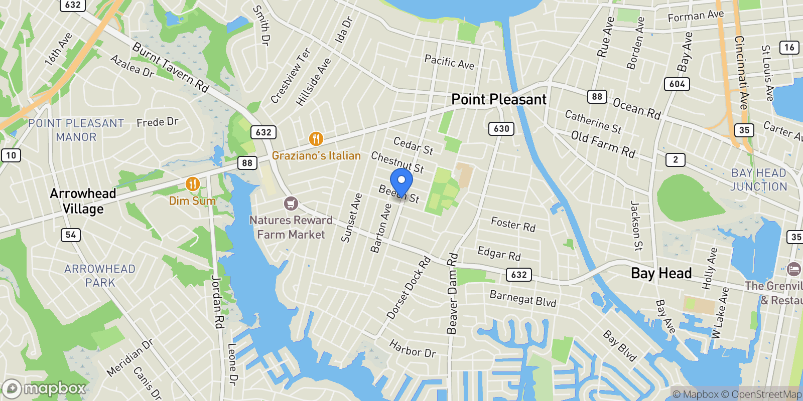 Map showing 1111 River Avenue, Point Pleasant, NJ 08742, Point Pleasant Beach, New Jersey, United States.