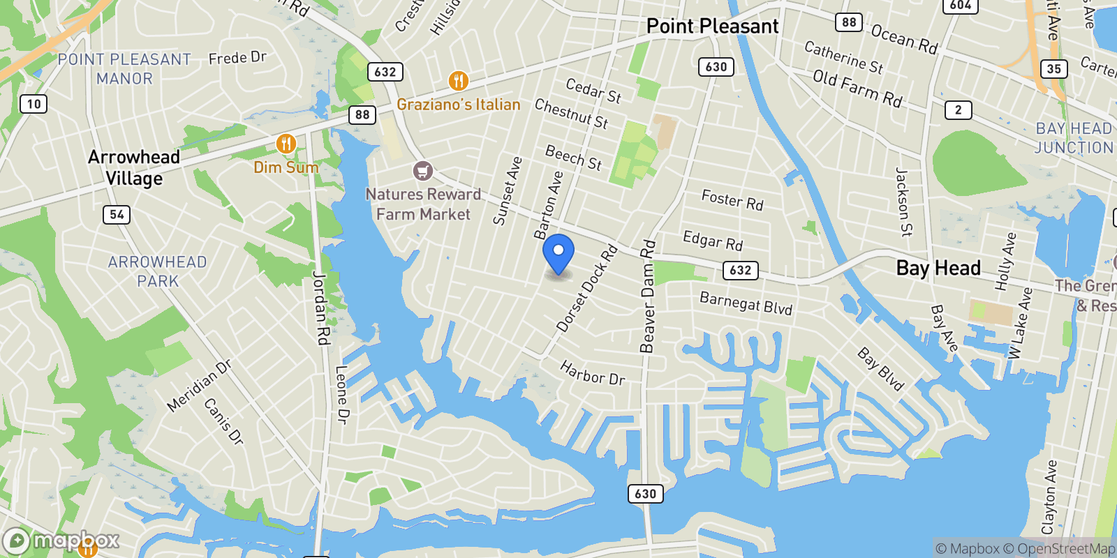Map showing 2410 Mark Place, Point Pleasant, NJ 08742, Point Pleasant Beach, New Jersey, United States.