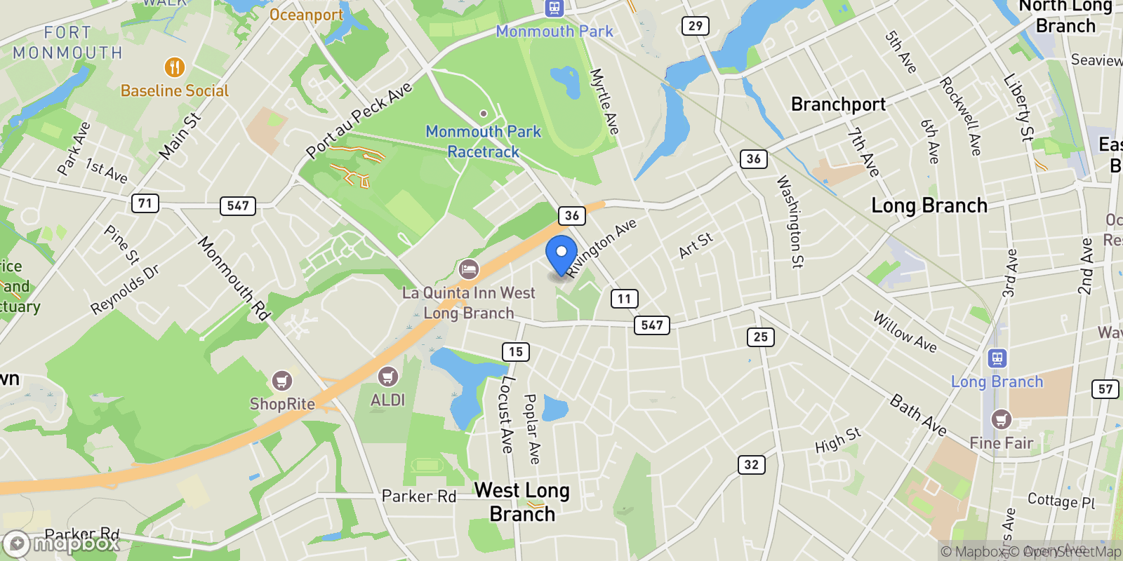 Map showing 7 Thompson Street, West Long Branch, NJ 07764, West Long Branch, New Jersey, United States.