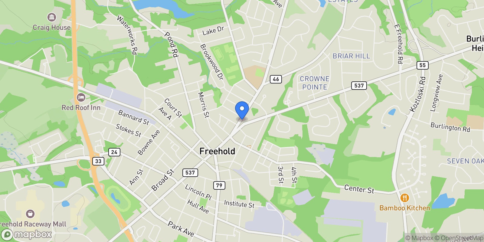 Map showing 28 Broadway Road, Freehold, NJ 07728, Freehold Township, New Jersey, United States.