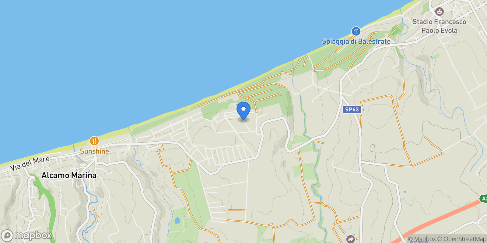 Map showing via degli scampi, Alcamo, Sicily, Italy.