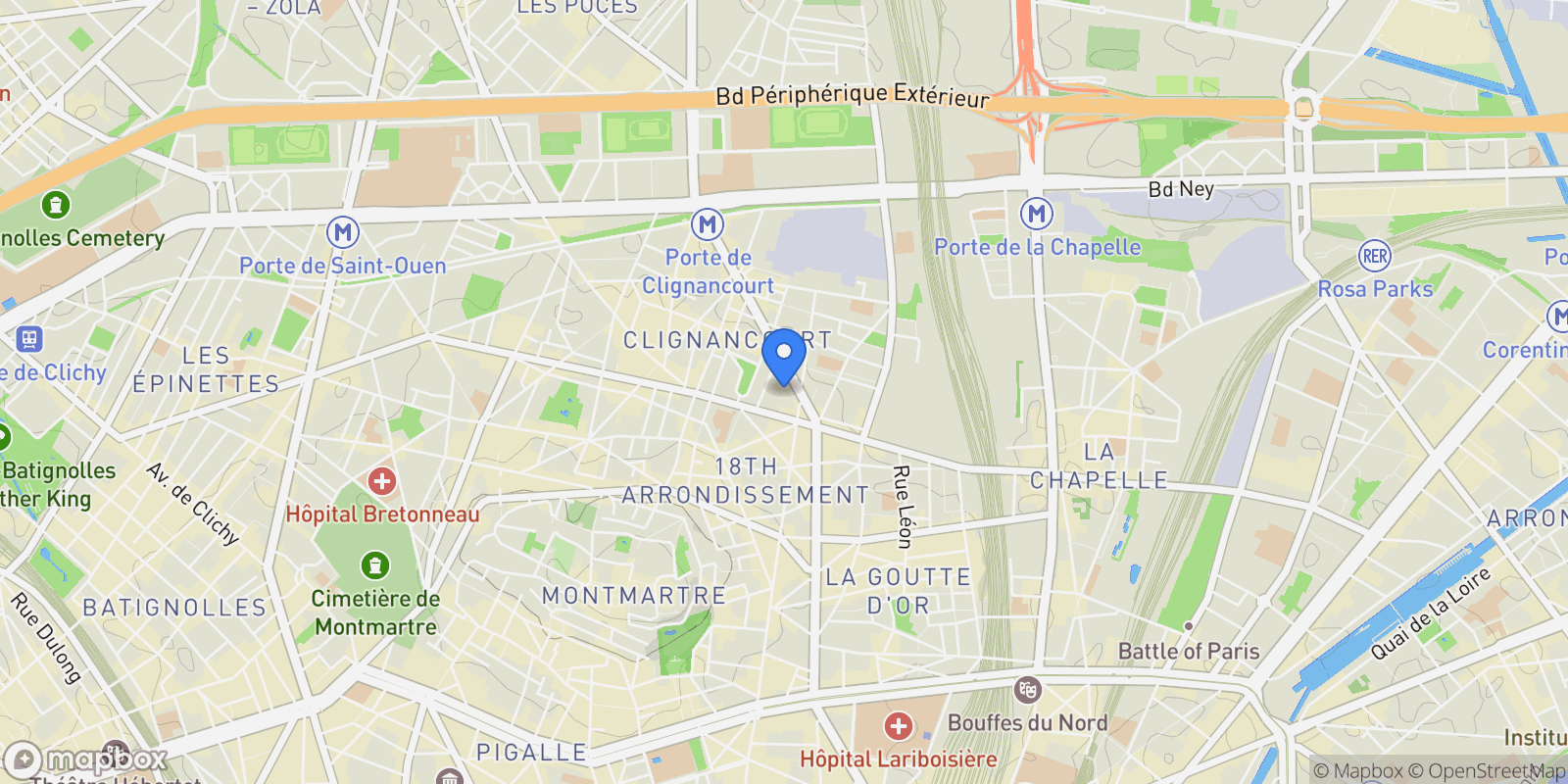 Map showing Paris, Île-de-France, France.
