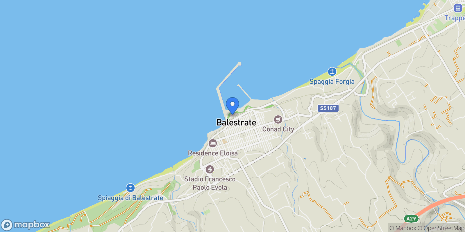 Map showing via del mare, Balestrate, Sicily, Italy.