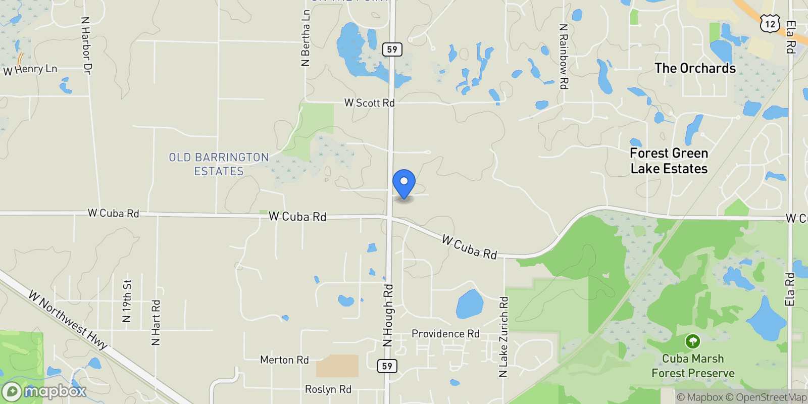 Map showing 25696 W Chatham Road, Barrington, IL 60010, Barrington Hills, Illinois, United States.