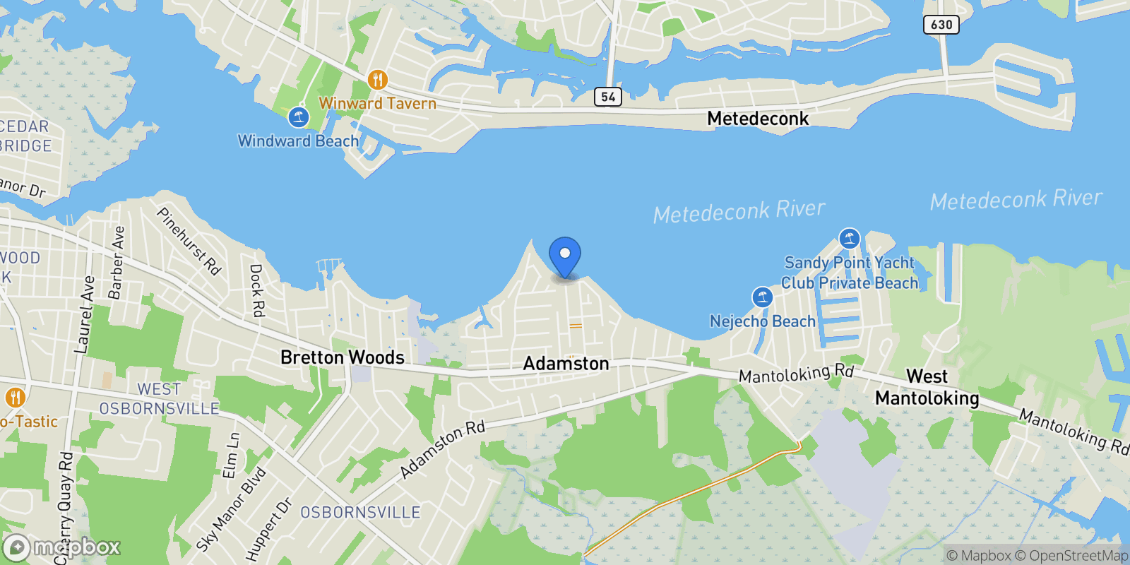 Map showing 94 Beach Court, Brick, NJ 08723, Brick Township, New Jersey, United States.