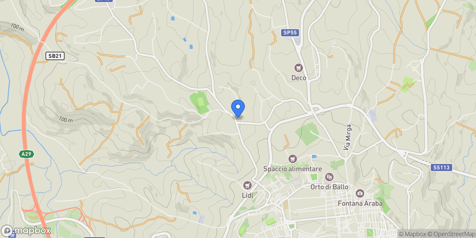 Map showing contrada montagna, Alcamo, Sicily, Italy.