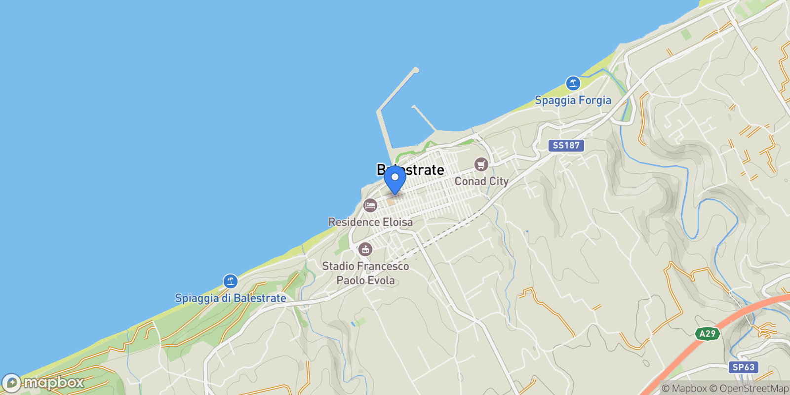 Map showing Via Luigi Pirandello 5, Balestrate, Sicily, Italy.