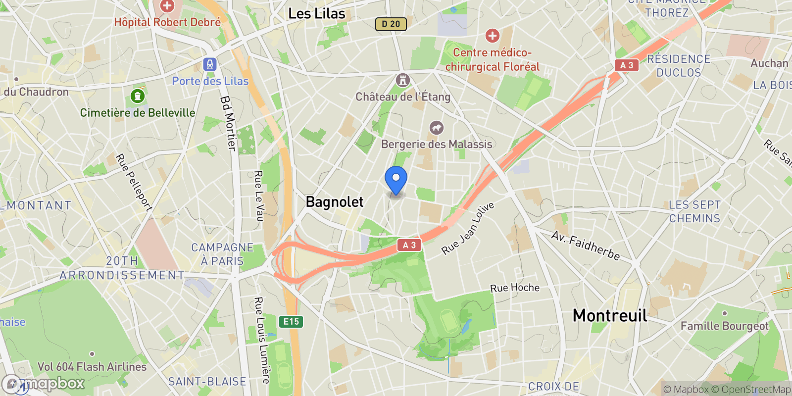 Map showing Bagnolet, Île-de-France, France.