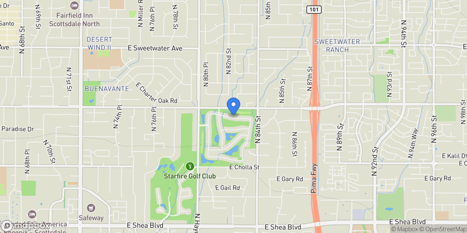 Map showing 8196 E Sunnyside Drive, Scottsdale, Arizona, United States.