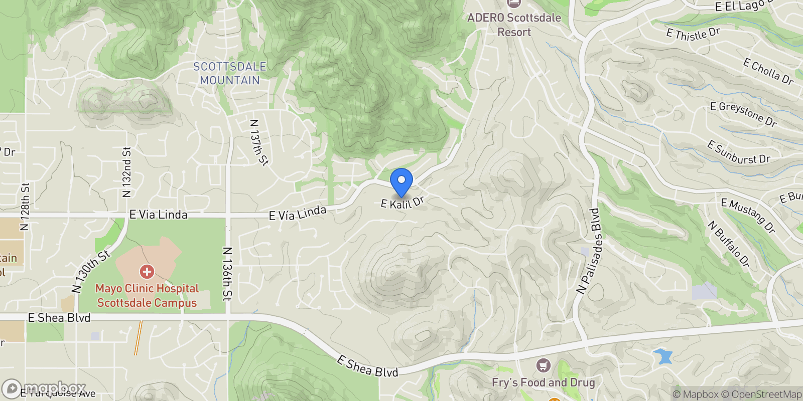 Map showing 14296 E Kalil Drive, Scottsdale, Arizona, United States.