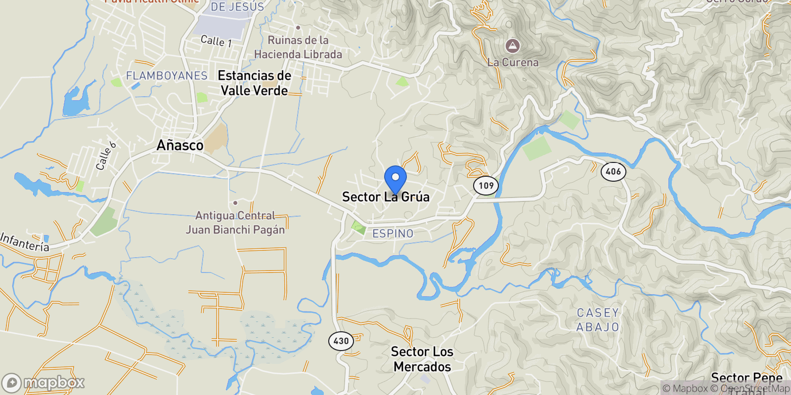 Map showing Añasco KM 4.9 Carr 109, Espino, Añasco, Puerto Rico.