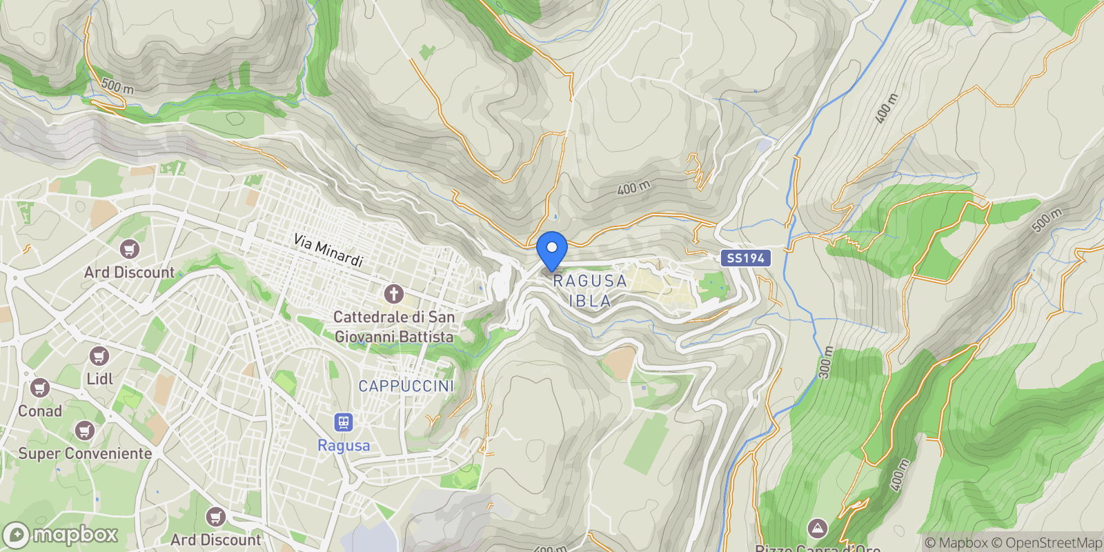 Map showing via chiasso guerra, Ragusa, Sicily, Italy.