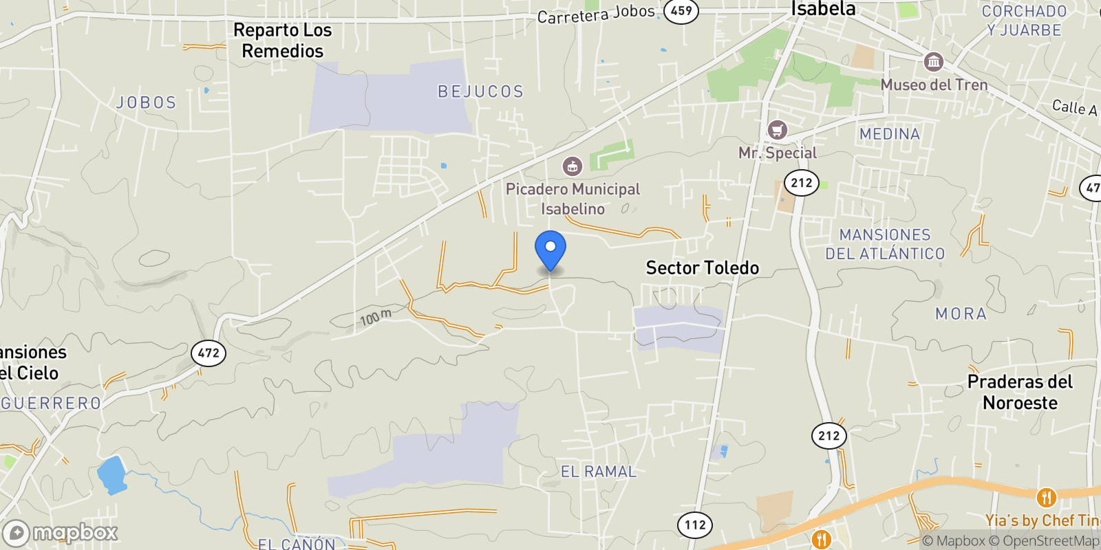 Map showing Isabela CARR 112 Km 2.2, Bejucos, Isabela, Puerto Rico.