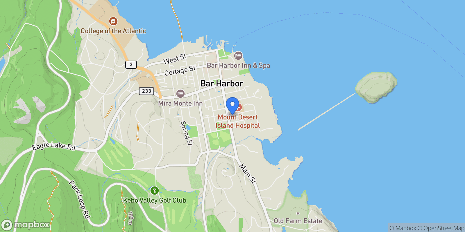 Map showing 3 Wayman Lane, Bar Harbor, ME 04609, Bar Harbor, Maine, United States.