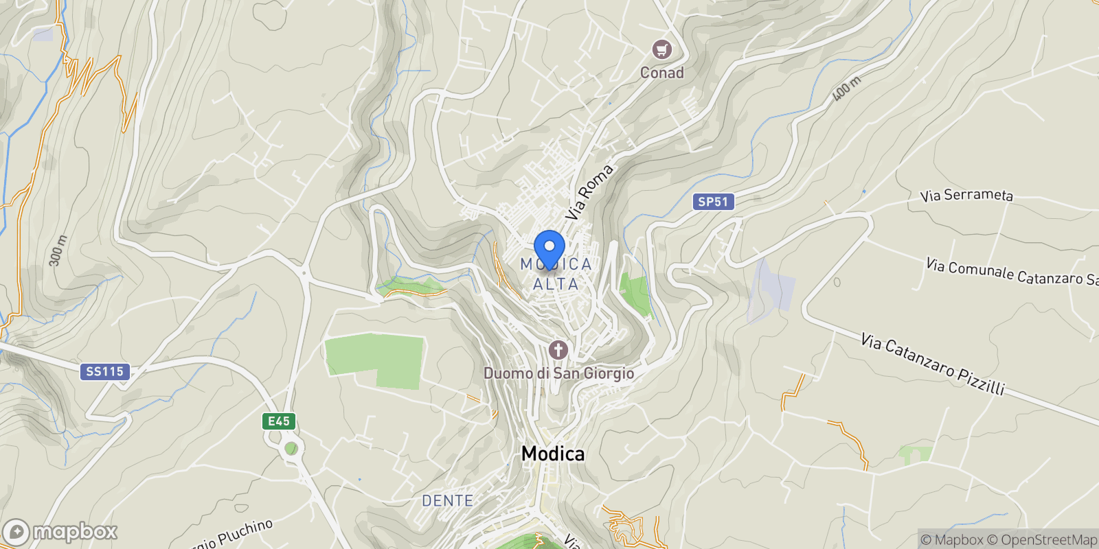 Map showing Piazza San Giovanni, Modica, Sicily, Italy.