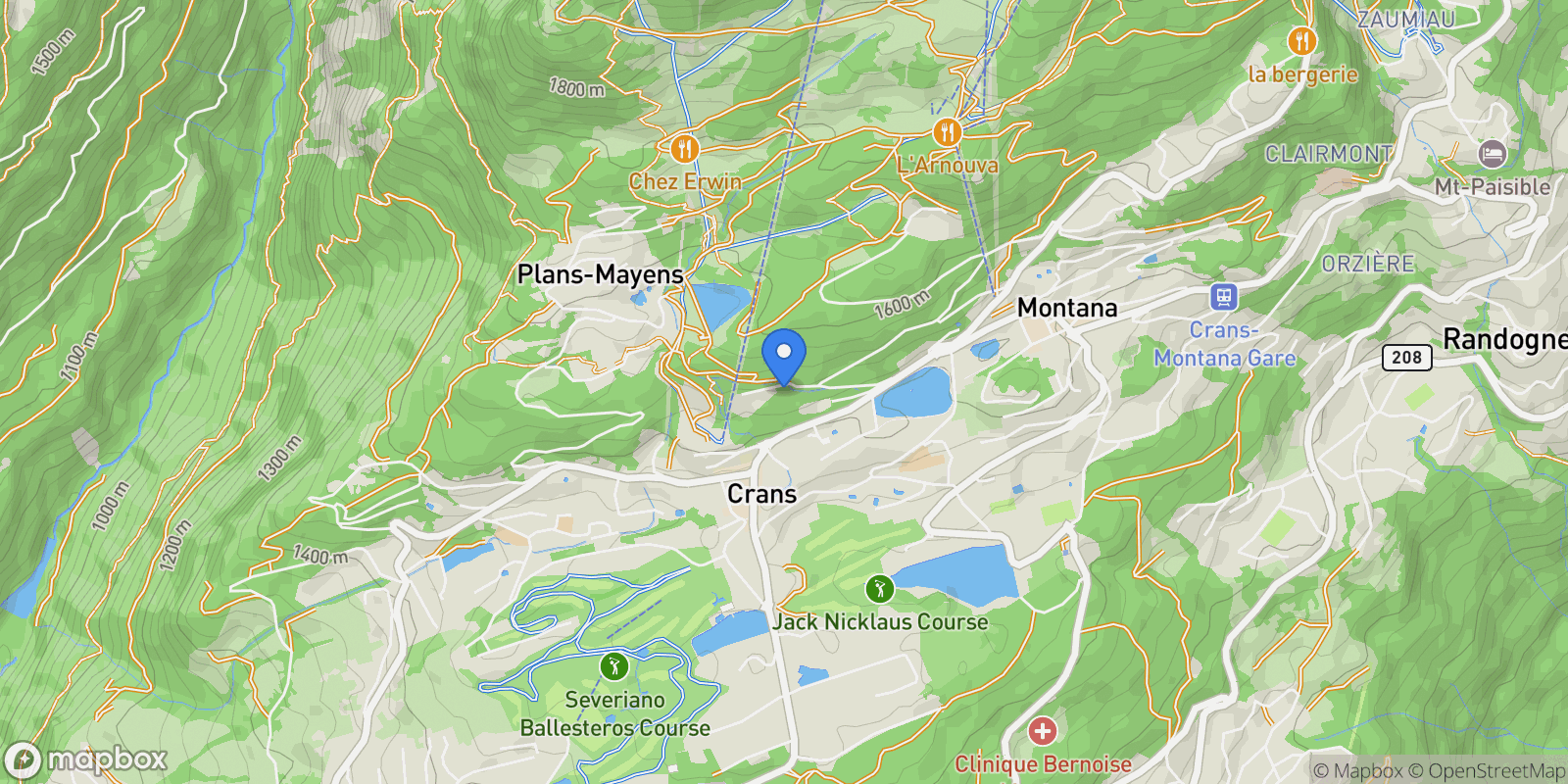 Map showing Crans-Montana, Valais, Switzerland.