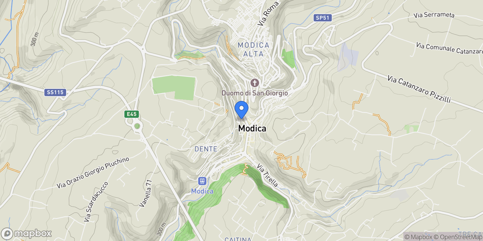 Map showing Strada Campailla, Modica, Sicily, Italy.