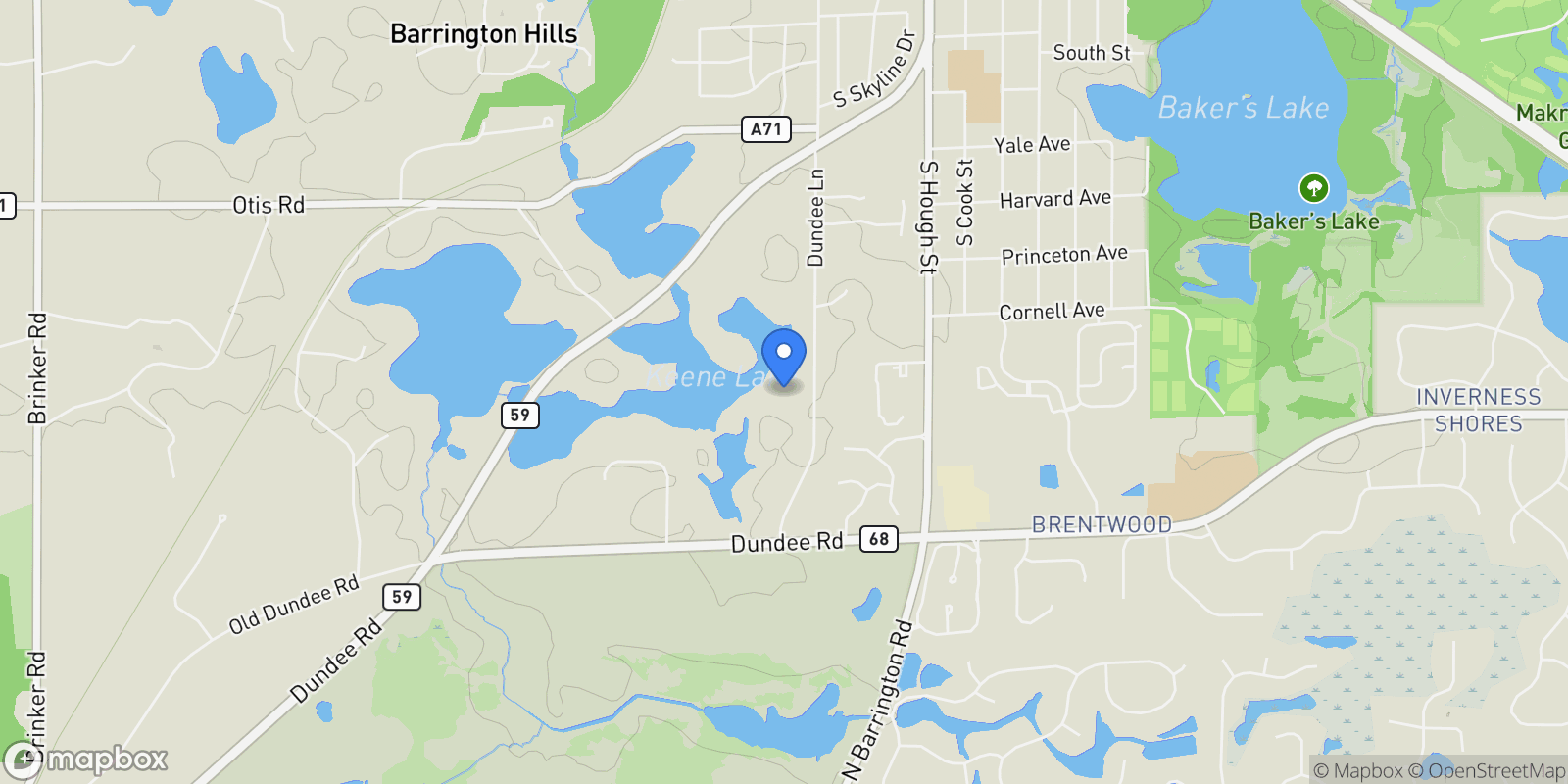 Map showing 74 Dundee Lane, Barrington Hills, IL 60010, Barrington Hills, Illinois, United States.