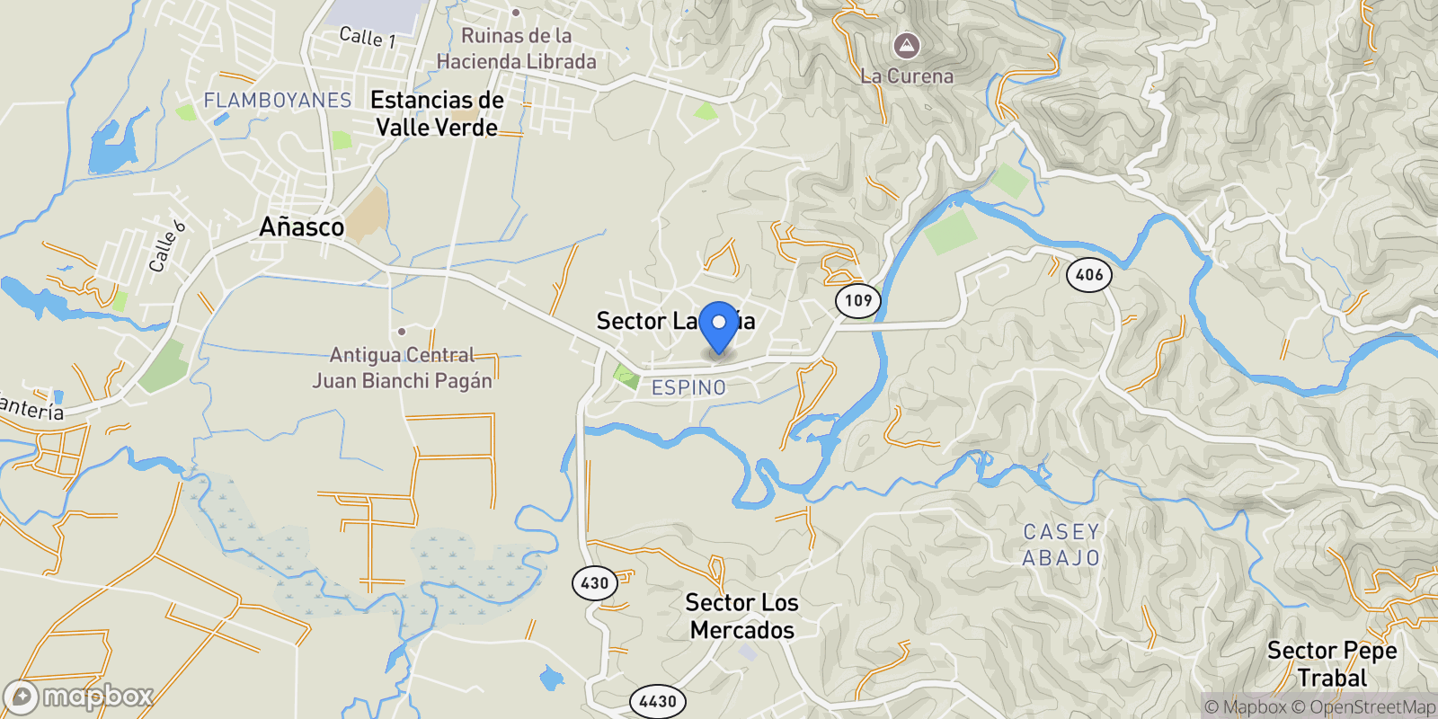 Map showing Añasco CARR 109 KM 5.4, Espino, Añasco, Puerto Rico.