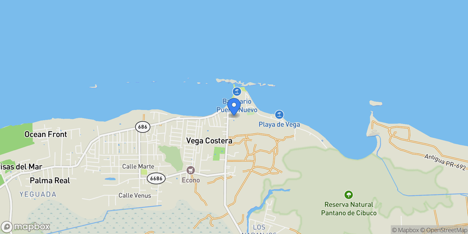 Map showing Vega Baja CARR 686 686, Vega Baja, Puerto Rico.