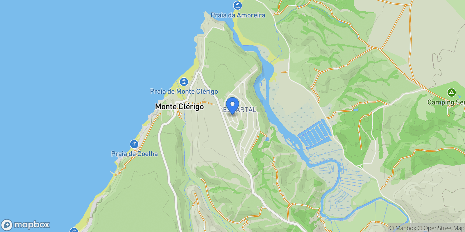 Map showing Aljezur, Algarve, Portugal.