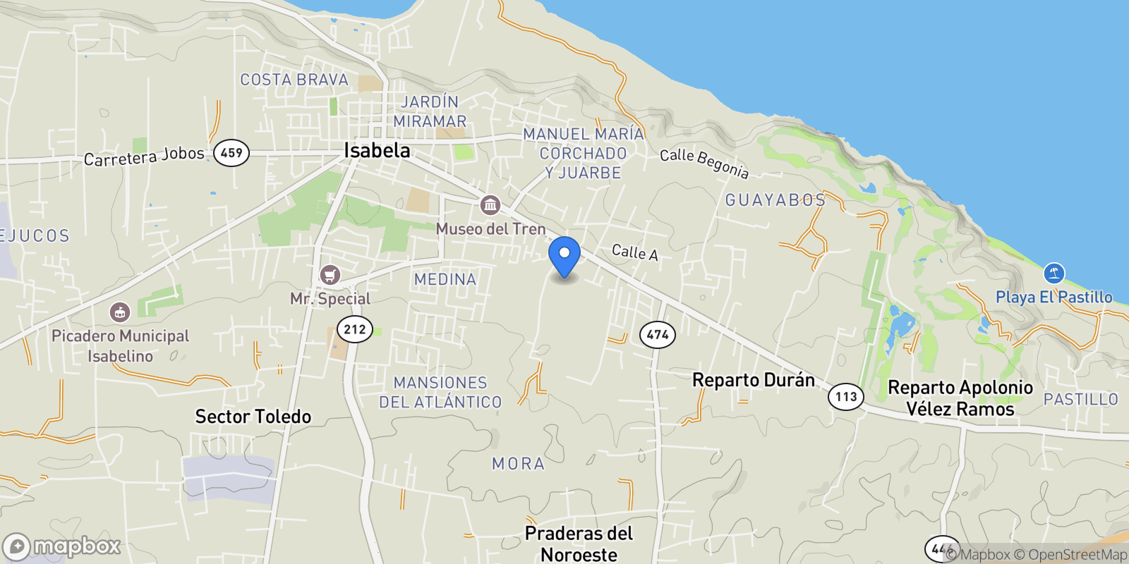 Map showing Isabela JUAN F CALERO 191, Isabela, Isabela, Puerto Rico.