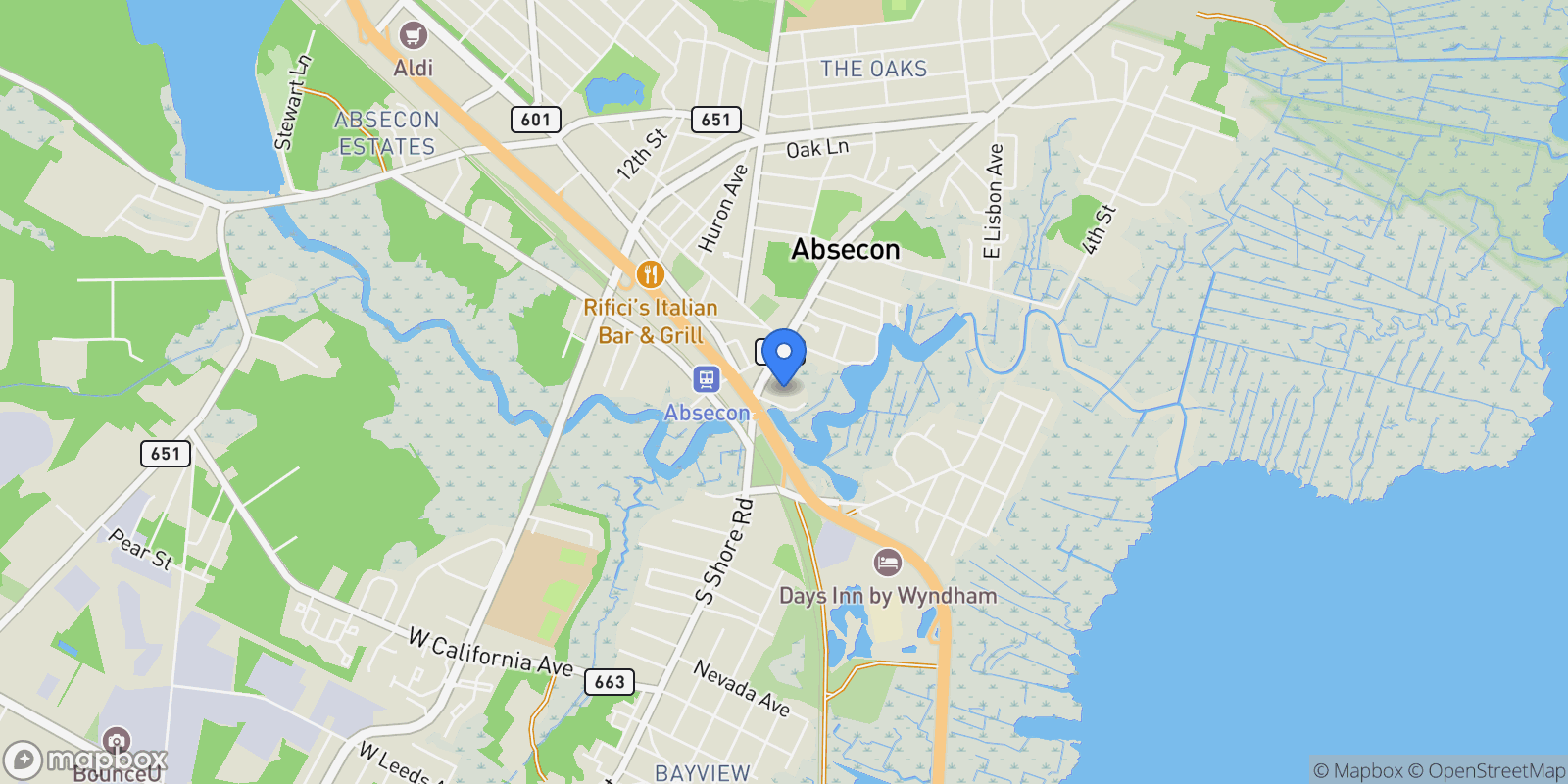 Map showing 40 N. Shore Road, Absecon, NJ 08201, Absecon, New Jersey, United States.