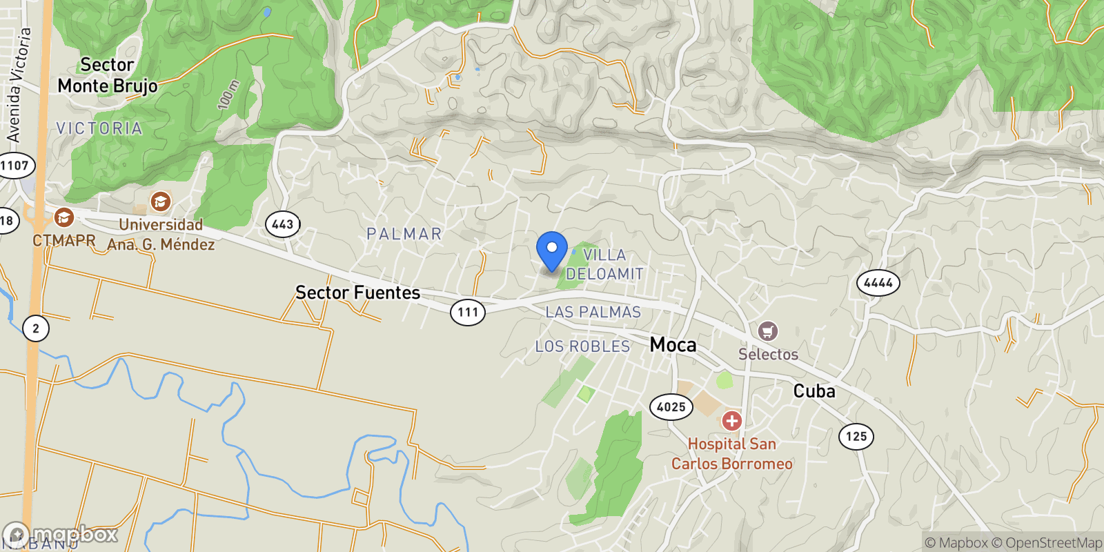 Map showing Moca CALLE LAS MERCEDES 1, Moca, Moca, Puerto Rico.