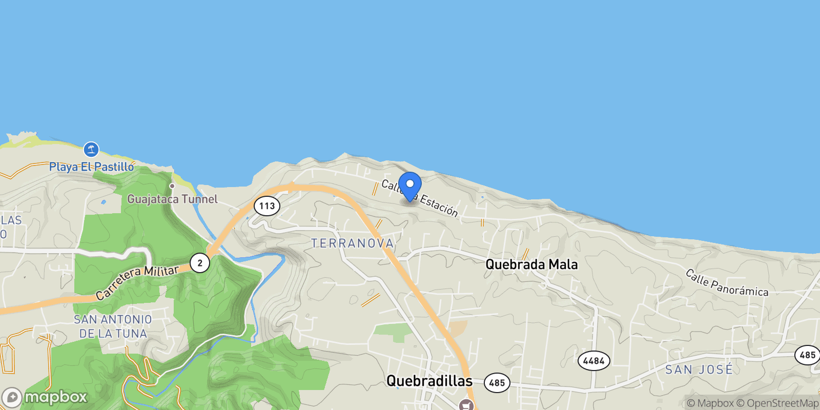 Map showing Quebradillas CARR PR 2, Terranova, Quebradillas, Puerto Rico.