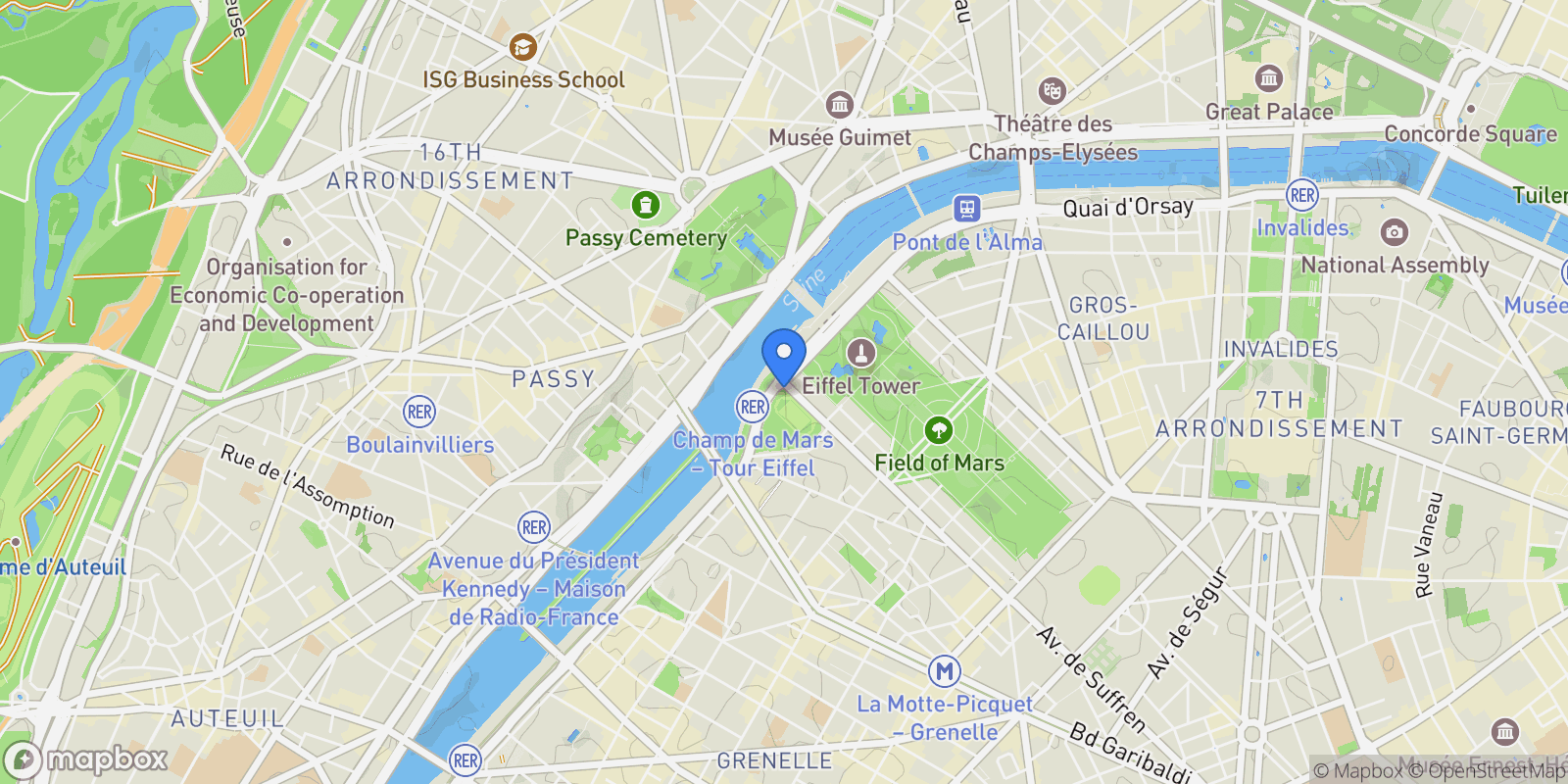Map showing Paris, Île-de-France, France.