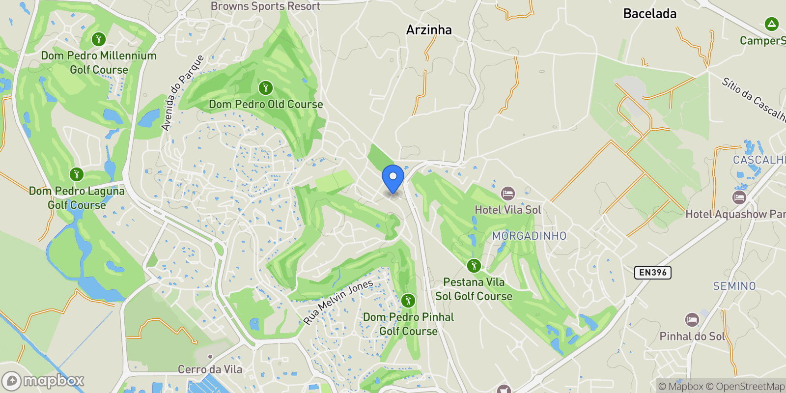 Map showing Vilamoura, Quarteira, Algarve.
