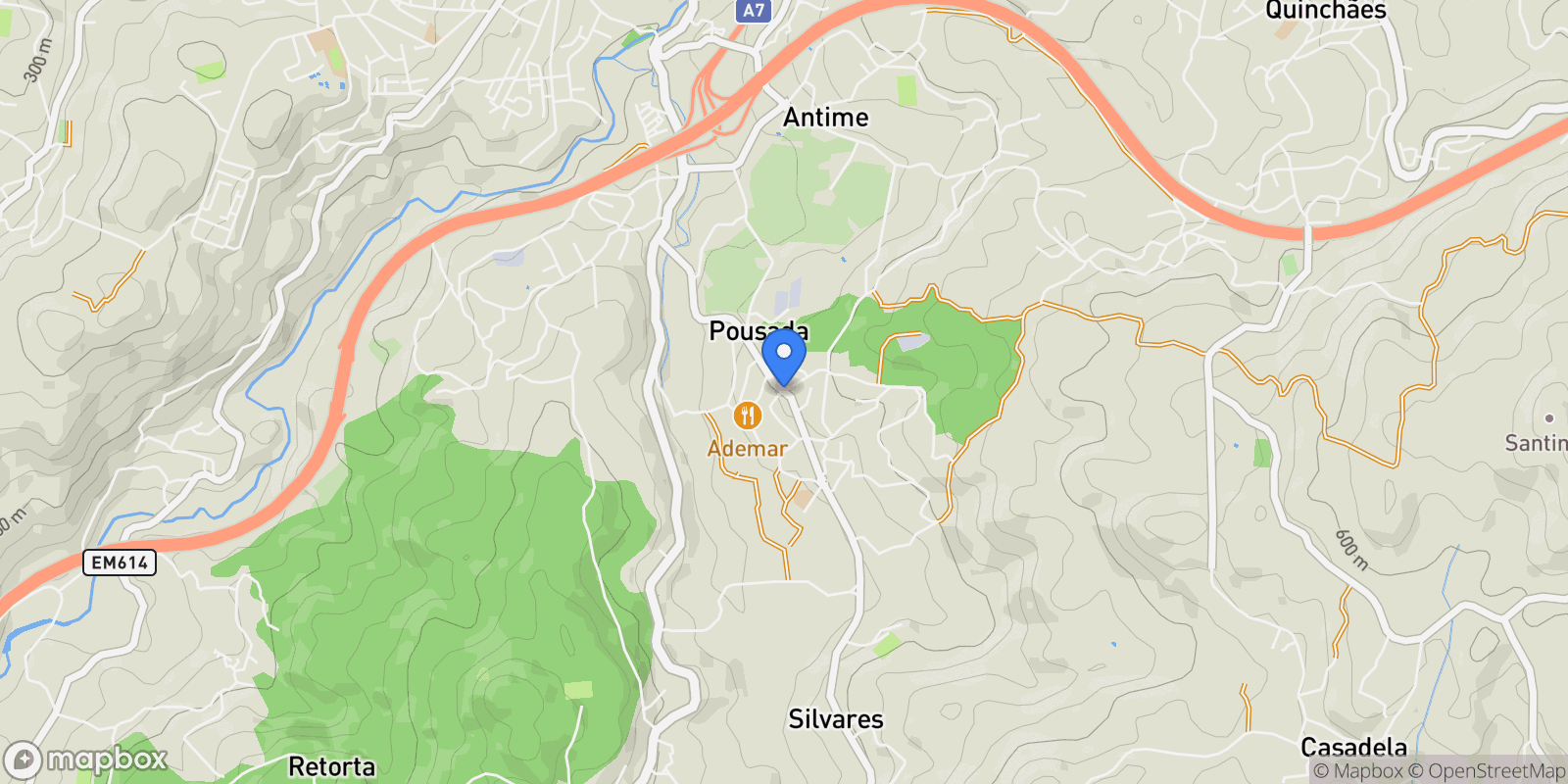 Map showing Antime e Silvares (Sao Clemente), Braga, Portugal.