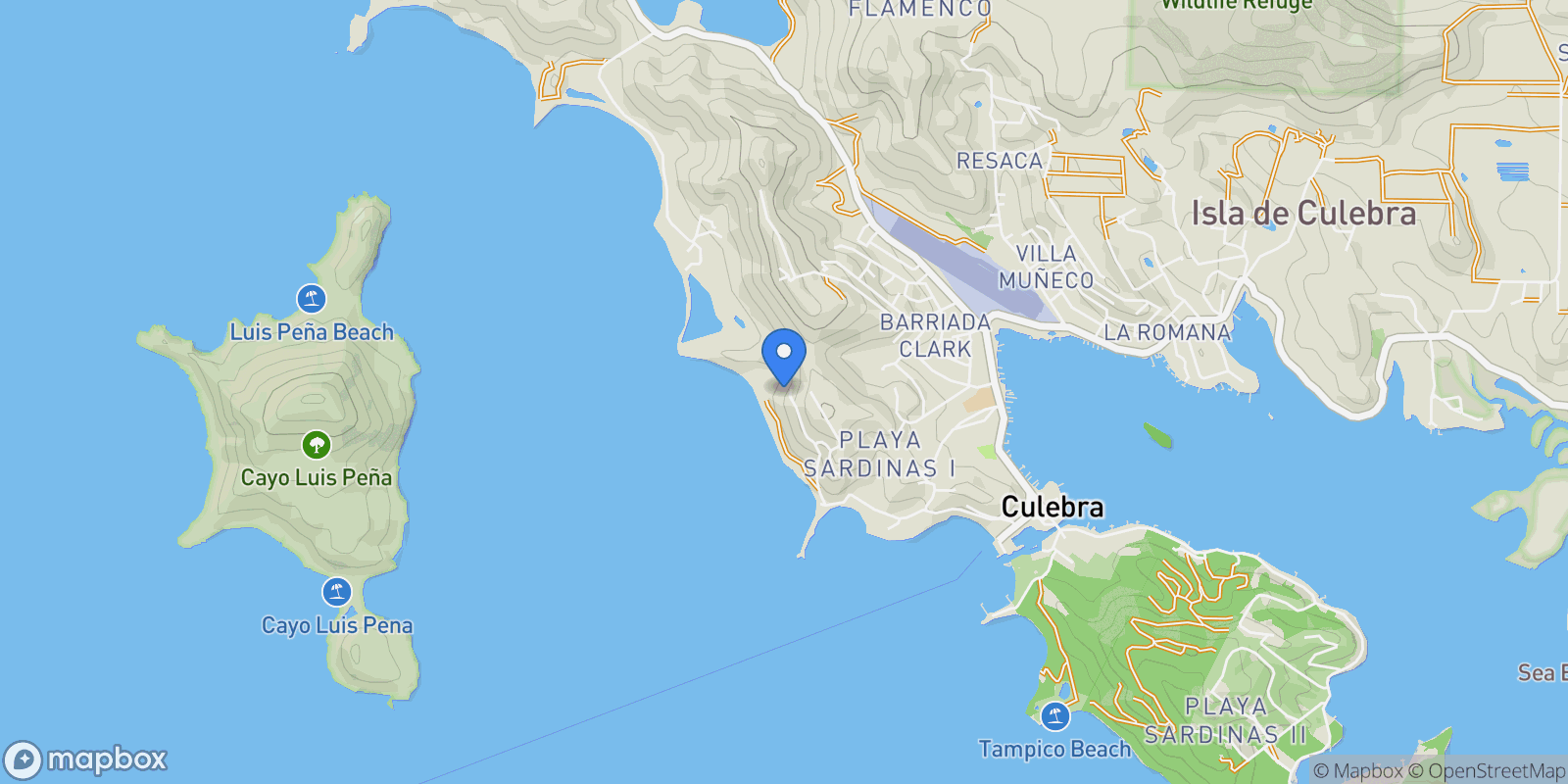 Map showing Culebra CALLE WILLIAM FONT 9, Playa Sardinas I, Culebra, Puerto Rico.