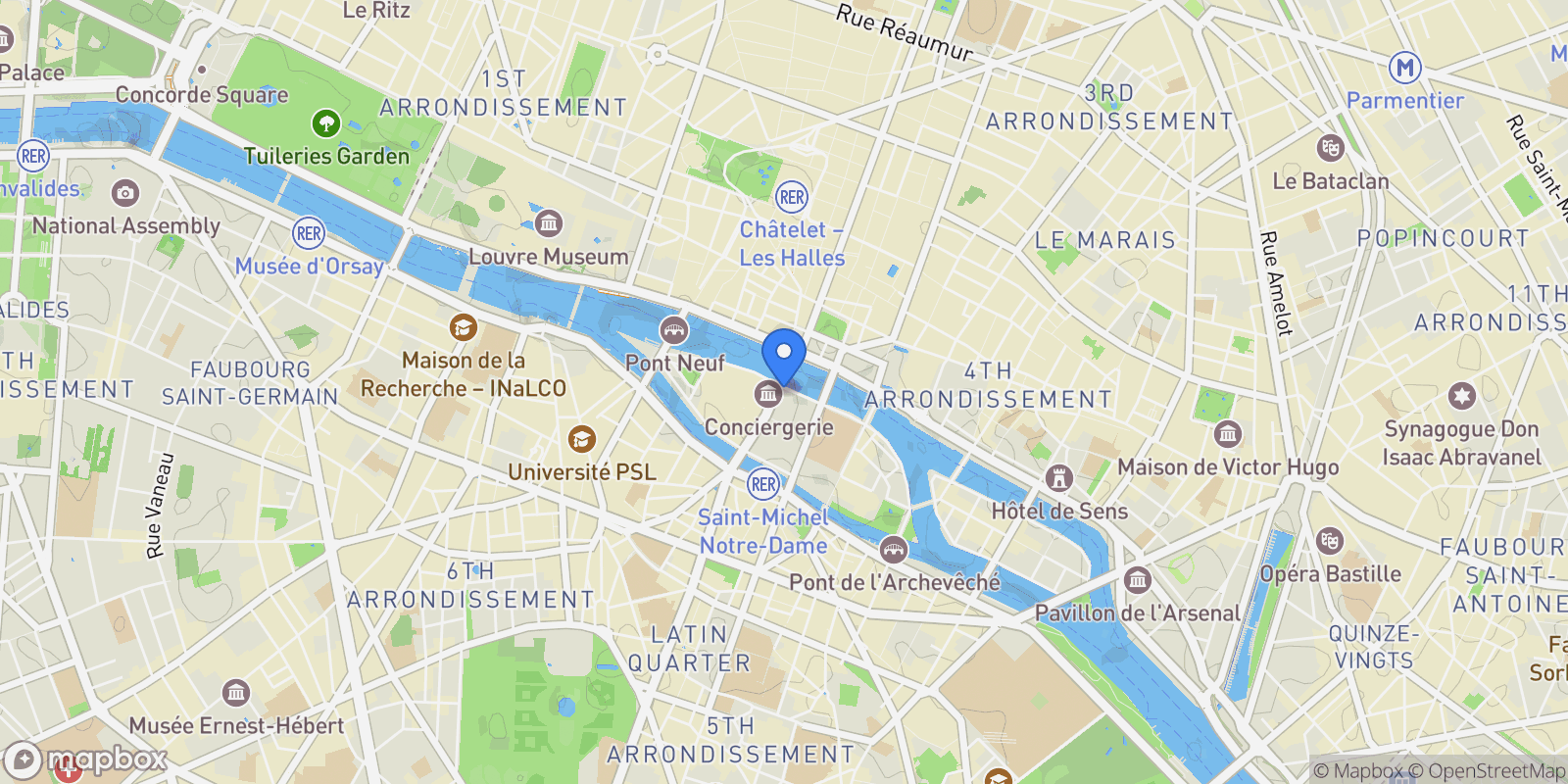 Map showing Paris, Île-de-France, France.