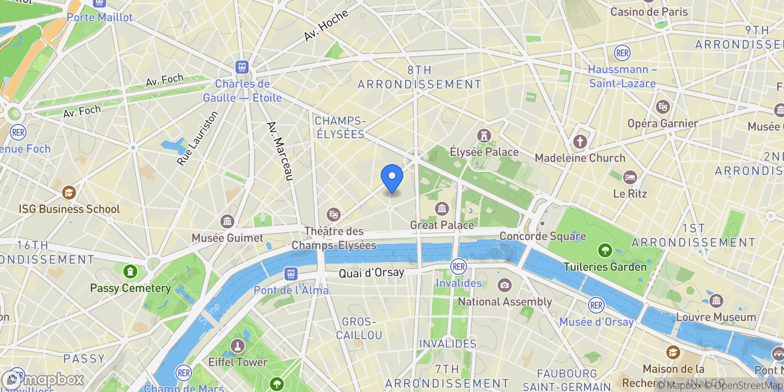 Map showing Paris, Île-de-France, France.