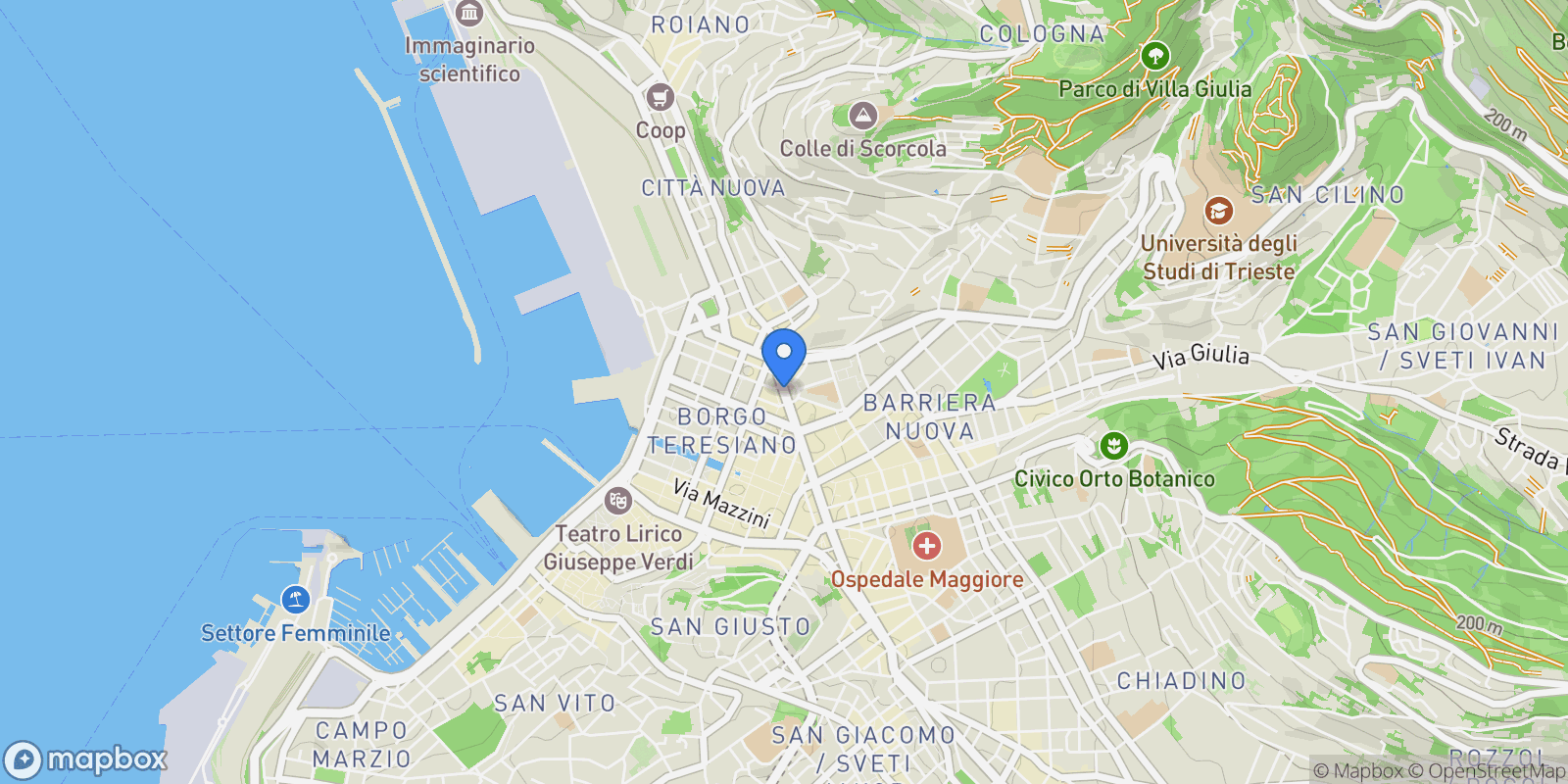 Map showing Piazza Guglielmo Oberdan, 34133 Trieste TS, Italy, Trieste, Friuli-Venezia Giulia, Italy.