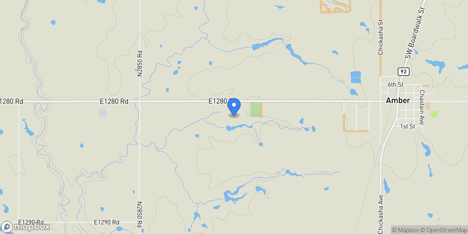 Map showing 1515 W Main Street, Amber, OK 73004, Amber, Oklahoma, United States.
