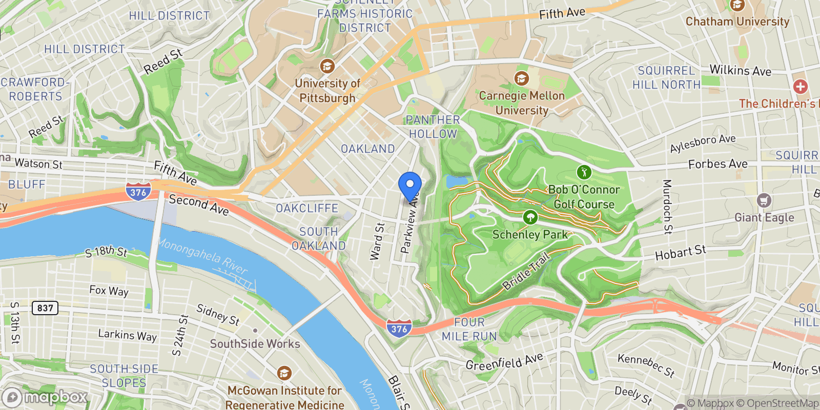 Map showing 3437 Parkview Avenue, Pittsburgh, PA 15213, Pittsburgh, Pennsylvania, United States.