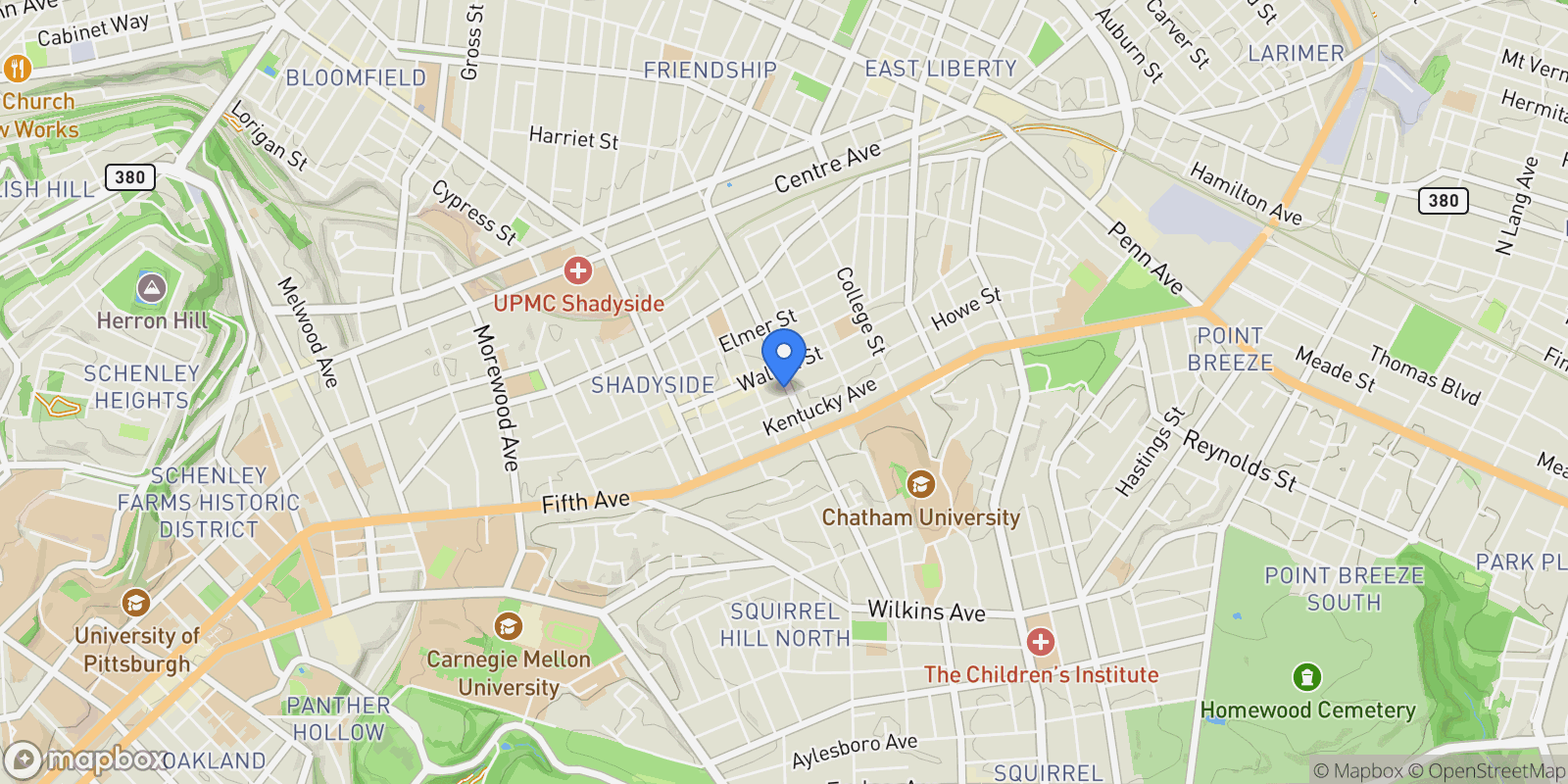 Map showing 822 S Negley Avenue, Pittsburgh, PA 15232, Pittsburgh, Pennsylvania, United States.