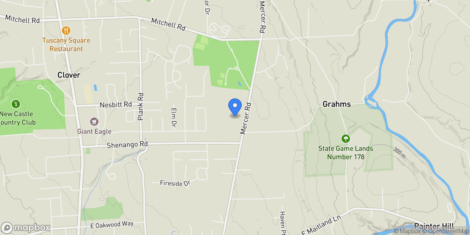 Map showing 3191 Mercer Road , New Castle, PA 16105, 16105, Pennsylvania, United States.