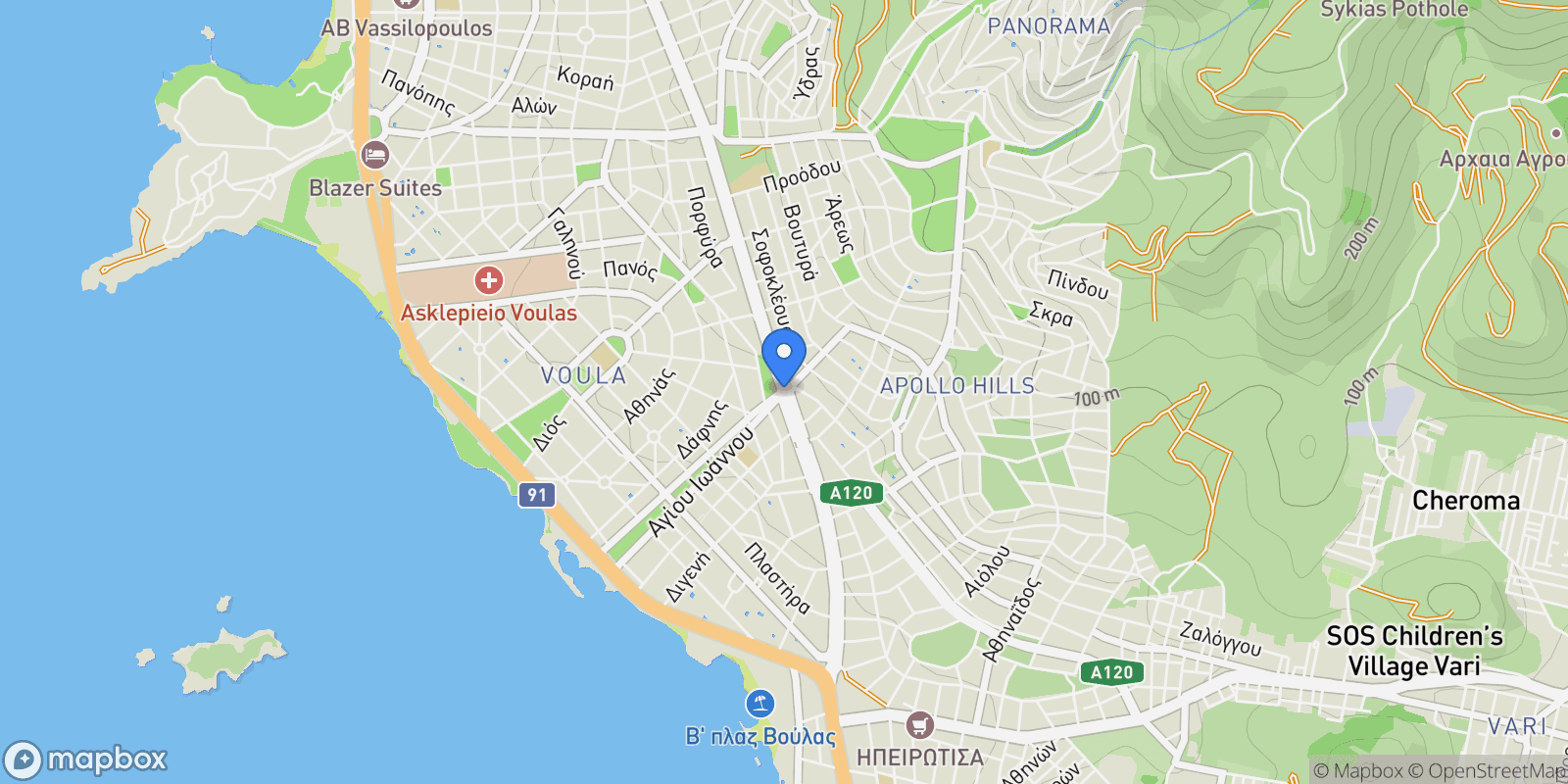 Map showing Voula, Greece, Voula, Attica, Greece.