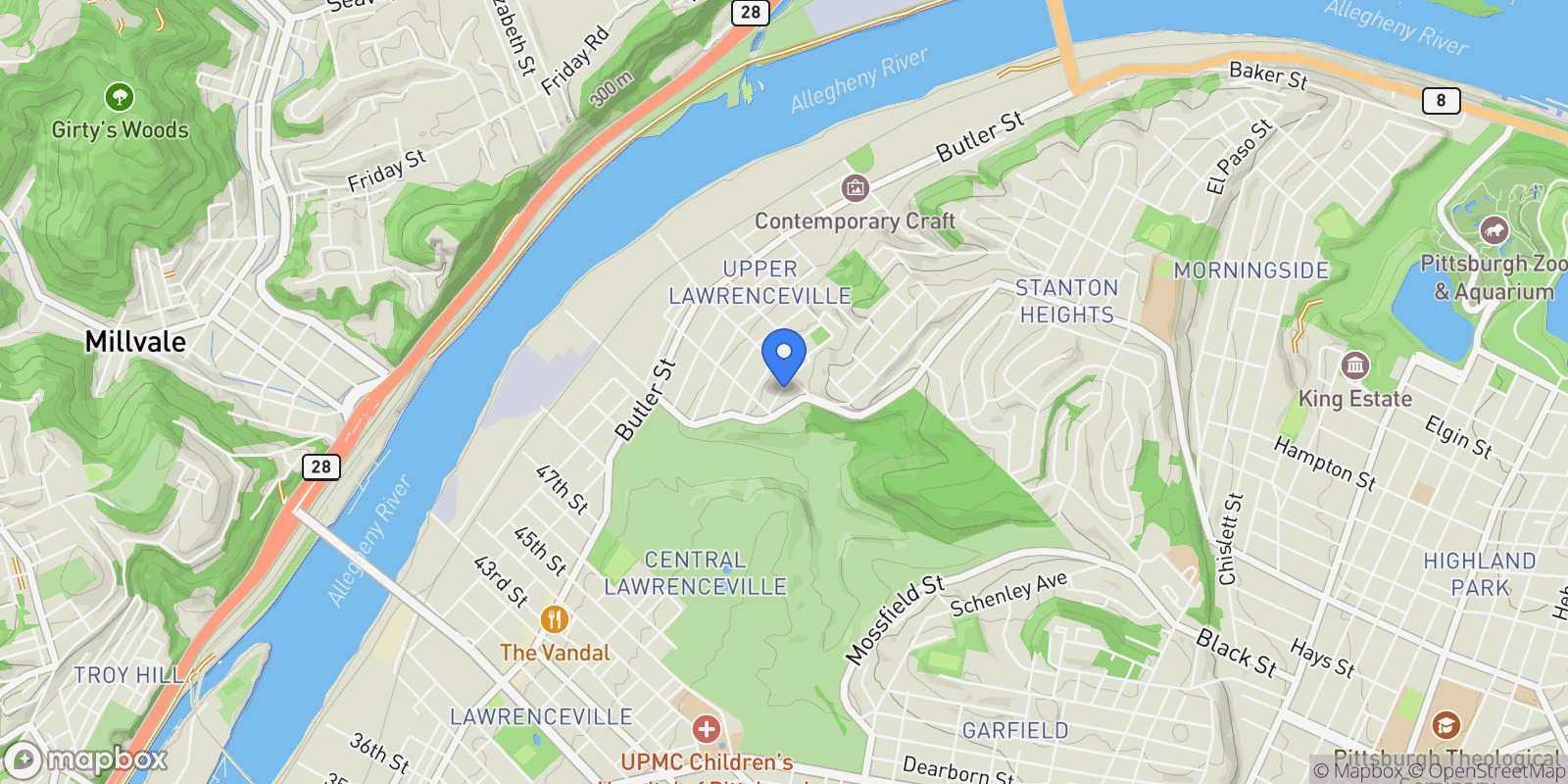 Map showing 5224 1/2 Wickliff Street , Pittsburgh, PA 15201, Pittsburgh, Pennsylvania, United States.