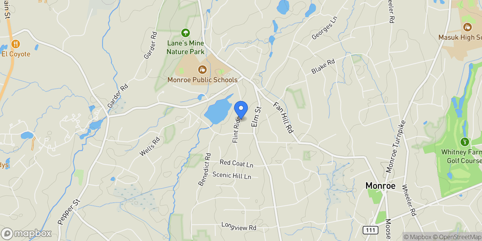 Map showing 59 Flint Ridge Road, Monroe, Connecticut, United States.
