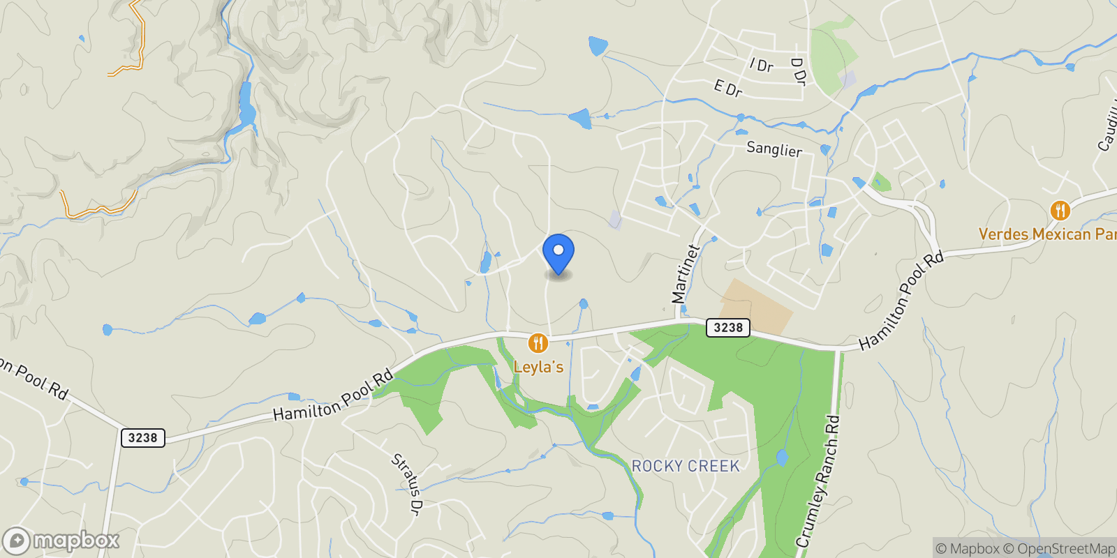 Map showing 8601 Springdale Ridge Drive, Spicewood, Texas, United States.