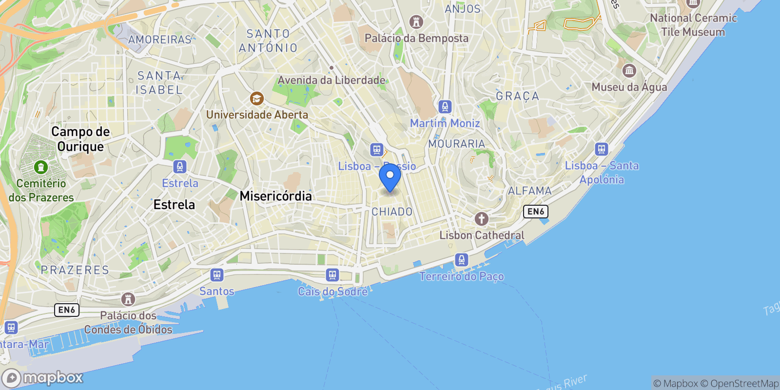 Map showing Santa Maria Maior, Lisbon, Portugal.