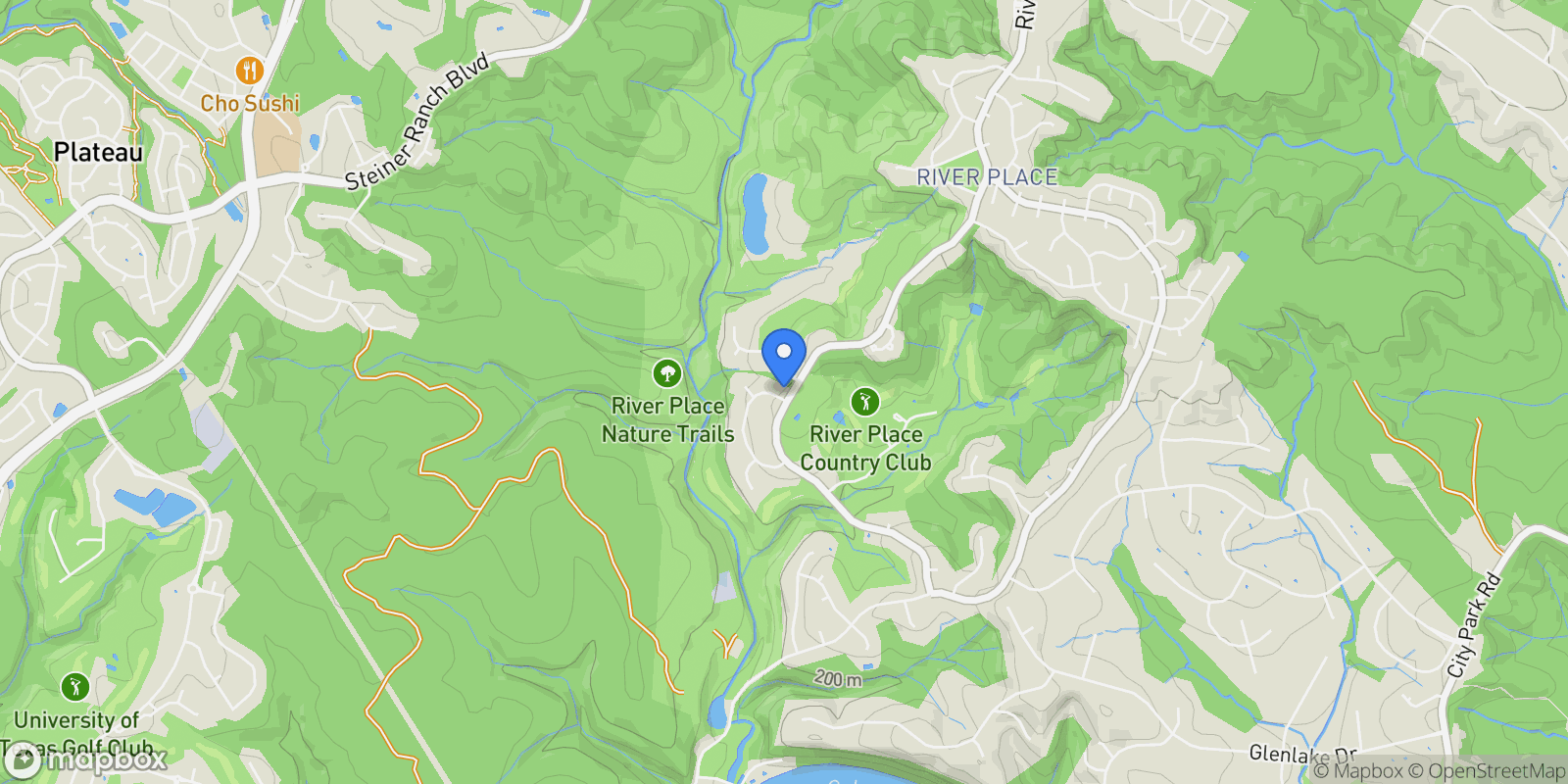 Map showing 4206 River Place Boulevard, Austin, Texas, United States.