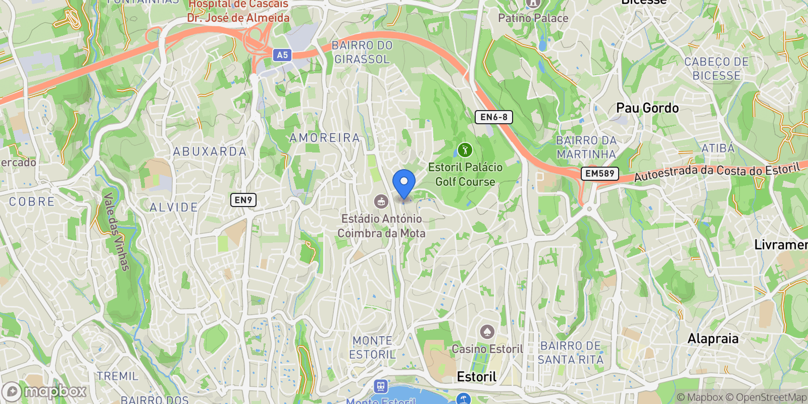 Map showing Estoril, Cascais e Estoril, Lisbon.