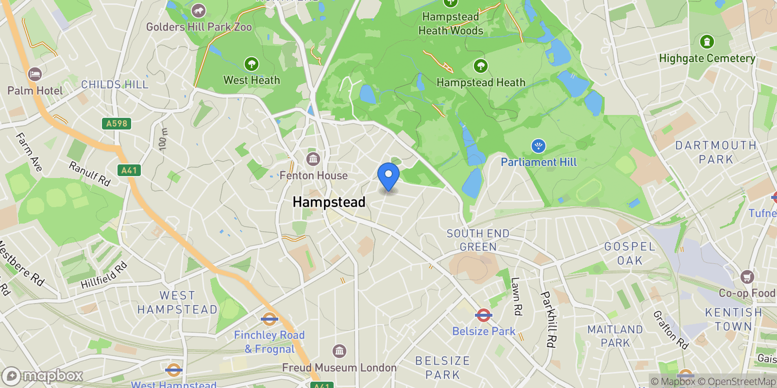 Map showing Denning Road, London, London, England, United Kingdom.