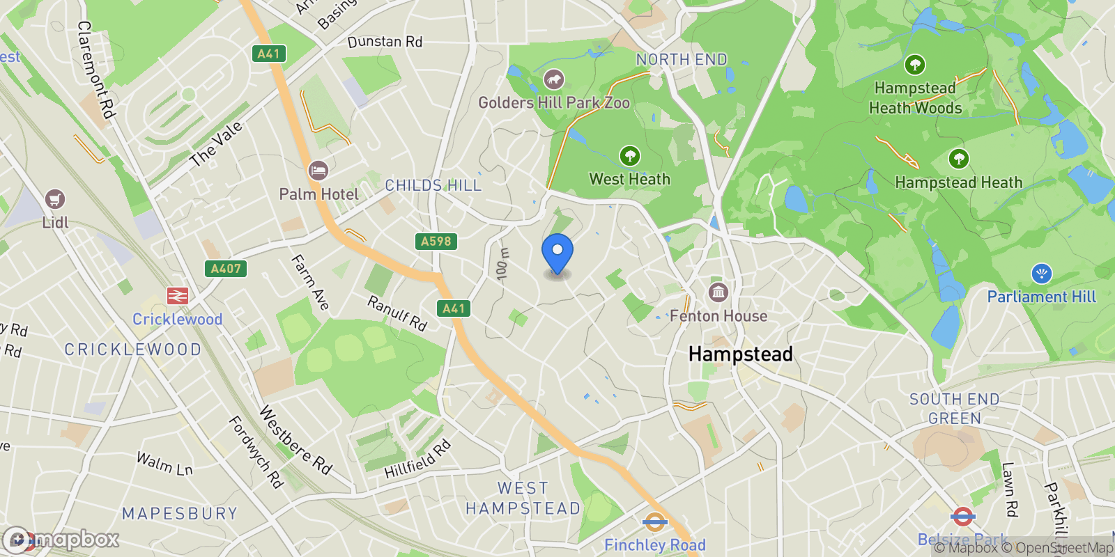 Map showing Redington Road, Hampstead, London, London, England, United Kingdom.
